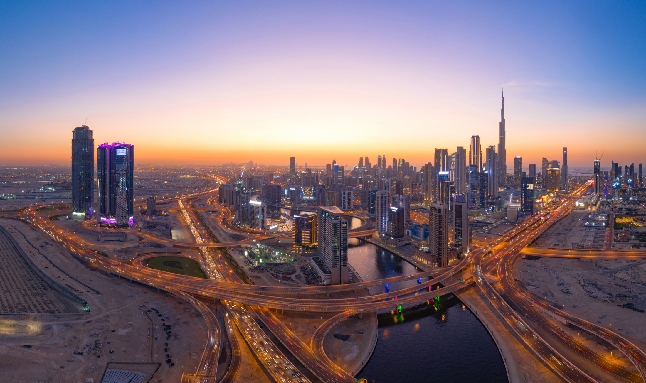 Prime Dubai downtown skyline at golden hour